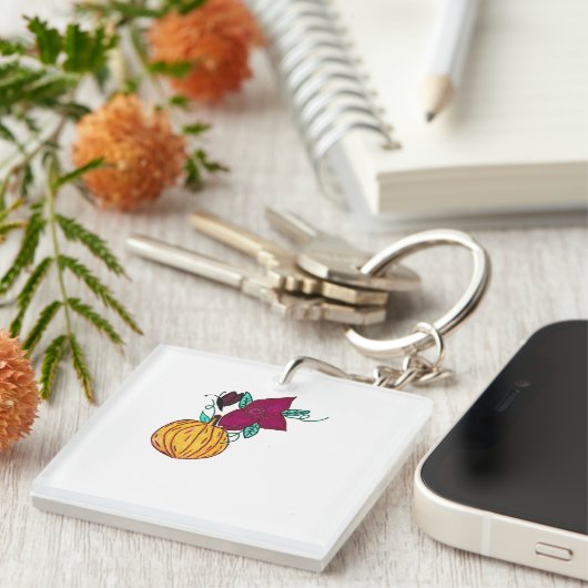 Pompoen met Paarse vlinder Sleutelhanger (Voorkant Rechts)