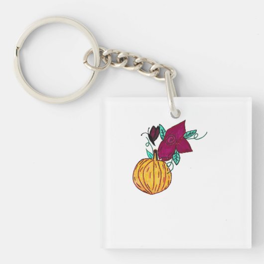 Pompoen met Paarse vlinder Sleutelhanger (voorkant)