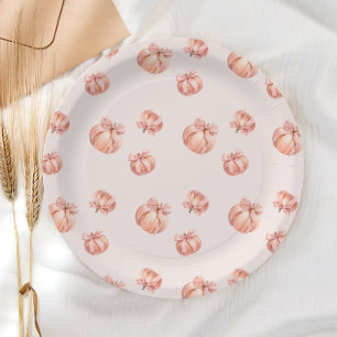 Pompoen met Pink Bow Girl Baby shower Papieren Bordje