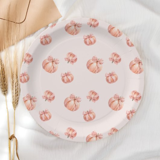 Pompoen met Pink Bow Girl Baby shower Papieren Bordje