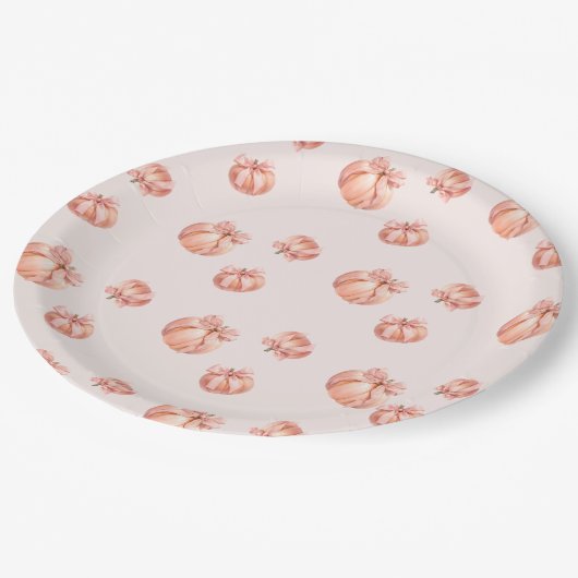 Pompoen met Pink Bow Girl Baby shower Papieren Bordje (Gekanteld)