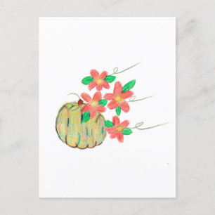 Pompoen met rode bloemen briefkaart