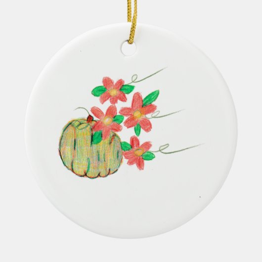 Pompoen met rode bloemen keramisch ornament (Voorkant)