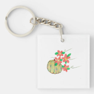 Pompoen met rode bloemen sleutelhanger