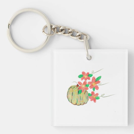 Pompoen met rode bloemen sleutelhanger (voorkant)