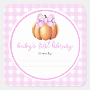 Pompoen met roze strik - Baby's First Library Vierkante Sticker