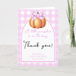 Pompoen met roze strik boog baby shower bedankkaart