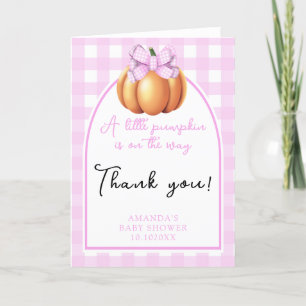 Pompoen met roze strik boog baby shower bedankkaart