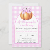 Pompoen met roze strik boog babyshower kaart (Voorkant)