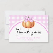 Pompoen met roze strik dank u baby shower bedankkaart (Voorkant)