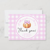 Pompoen met roze strik dank u baby shower bedankkaart (Voorkant)