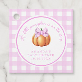 Pompoen met roze strik in kooi baby shower bedankjes labels
