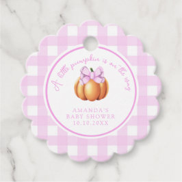 Pompoen met roze strik in kooi baby shower bedankjes labels