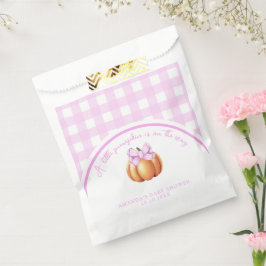 Pompoen met roze strik in kooi baby shower bedankzakje