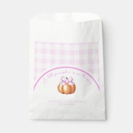 Pompoen met roze strik in kooi baby shower bedankzakje