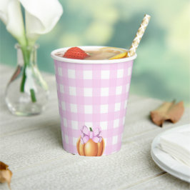 Pompoen met roze strik in kooi baby shower papieren bekers