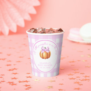 Pompoen met roze strik in kooi baby shower papieren bekers