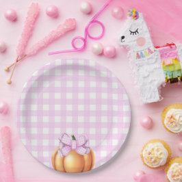 Pompoen met roze strik in kooi baby shower papieren bordje