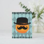 Pompoen met snor en pet briefkaart (Staand voorkant)