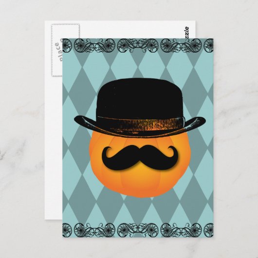 Pompoen met snor en pet briefkaart (Voorkant / Achterkant)