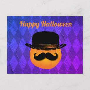 Pompoen met snor en pet briefkaart