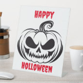 Pompoen met stencil voor schedelgezicht reclamebord met voetstuk (Insitu)