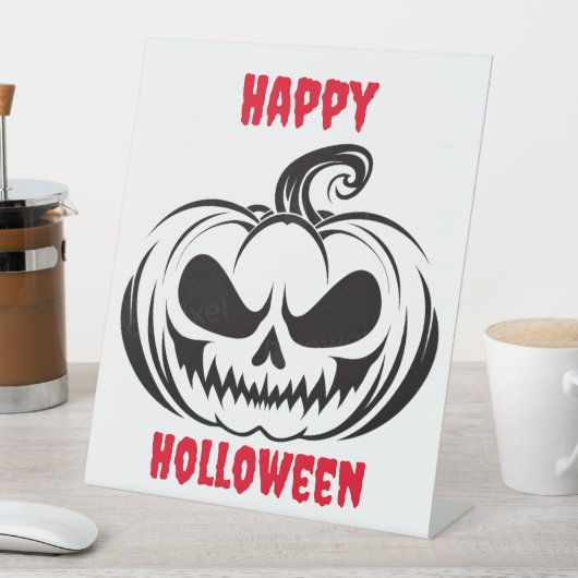 Pompoen met stencil voor schedelgezicht reclamebord met voetstuk (Insitu)