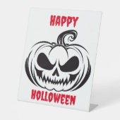 Pompoen met stencil voor schedelgezicht reclamebord met voetstuk (Voorkant)