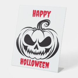 Pompoen met stencil voor schedelgezicht reclamebord met voetstuk