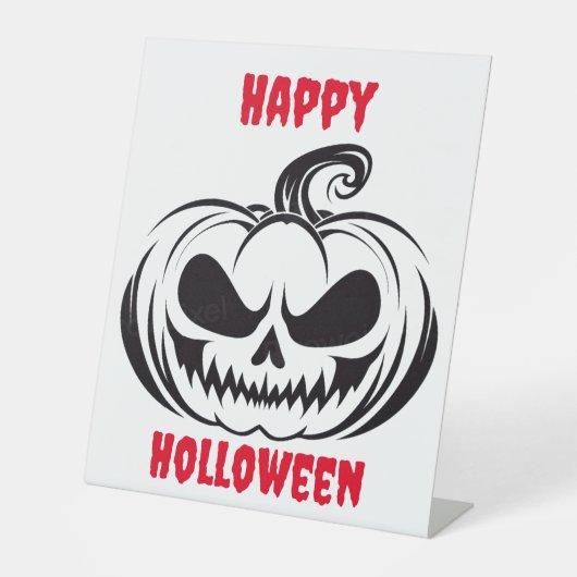 Pompoen met stencil voor schedelgezicht reclamebord met voetstuk (Voorkant)