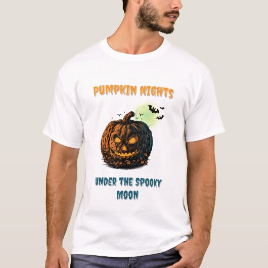 Pompoen met volle maan en Halloween T-shirt (Voorkant)