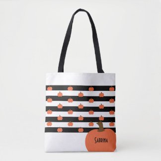 Pompoen met witte en zwarte strepen - gepersonalis tote bag