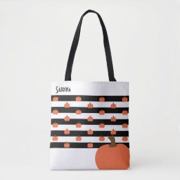 Pompoen met witte & zwarte strepen - gepersonalise tote bag