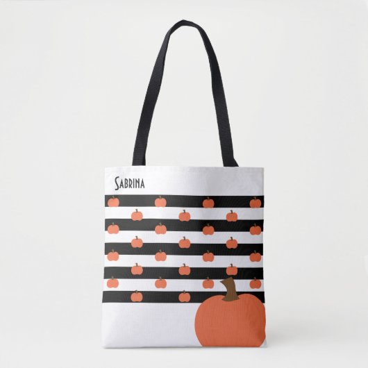 Pompoen met witte & zwarte strepen - gepersonalise tote bag (Voorkant)