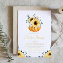 Pompoen met zonnebloemen Rustieke herfst baby show