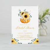 Pompoen met zonnebloemen Rustisch Herfst Vrijgezel Folie Uitnodiging (Staand Voorkant)
