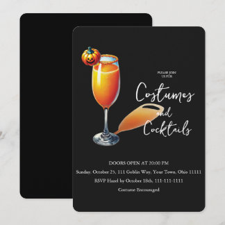 Pompoen Mimosa Kostuums en Cocktails Halloween Kaart