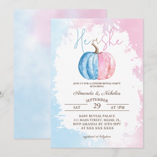 Pompoen Minimal Roze Blauw Geslacht onthullen Kaart (Voorkant / Achterkant)