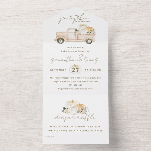 Pompoen minimalistisch eenvoudig modern Herfst Bab All In One Uitnodiging (Binnen)