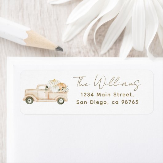 Pompoen minimalistisch eenvoudig modern Herfst Bab Etiket (Insitu)