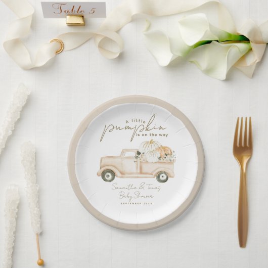 Pompoen minimalistisch eenvoudig modern Herfst Bab Papieren Bordje (Huwelijk)