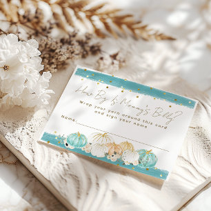 Pompoen Minimalistische Herfst Baby Boy Shower Gam Informatiekaartje