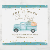 Pompoen Minimalistische Herfst Baby Boy Shower Ze  Sparkling Wijnetiket (Enkel label)