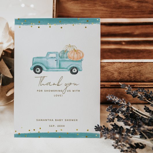 Pompoen Minimalistische Moderne Herfst Baby Jongen Bedankkaart