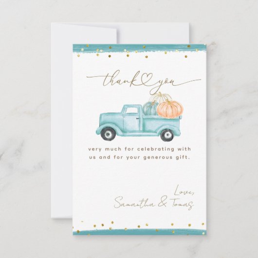 Pompoen Minimalistische Moderne Herfst Baby Jongen Bedankkaart (Voorkant)