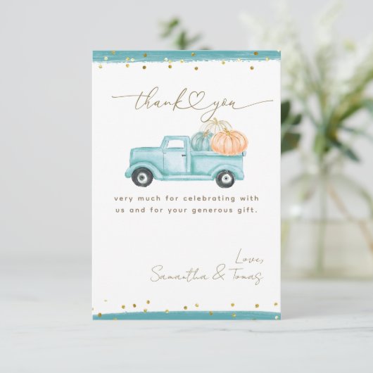 Pompoen Minimalistische Moderne Herfst Baby Jongen Bedankkaart (Staand voorkant)