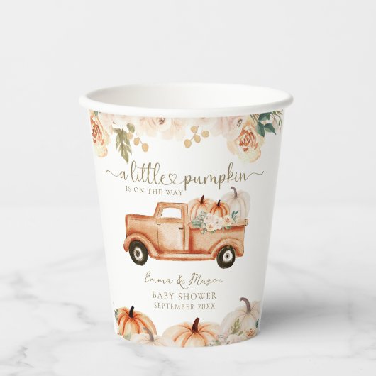 Pompoen Modern Minimalistisch Herfst Neutraal Baby Papieren Bekers (Voorkant)