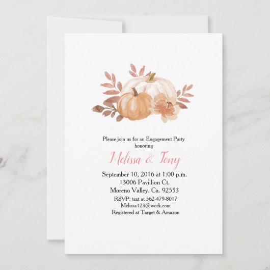 Pompoen moderne aquarel verlovingsfeest kaart (Voorkant)