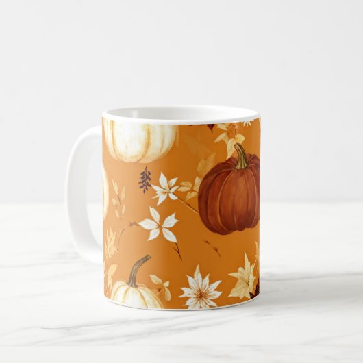 Pompoen Mok Oranje Waterverf Fall Leaves (Voorkant links)