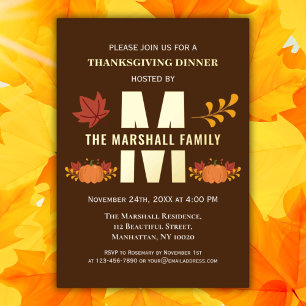 Pompoen Monogram Prettig Thanksgiving Friendsgivin Folie Uitnodiging